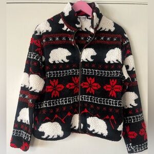 Vintage 90s Fair Aisle Ski Fleece Zip Front Jacket Polar Bear S Pacific Cove